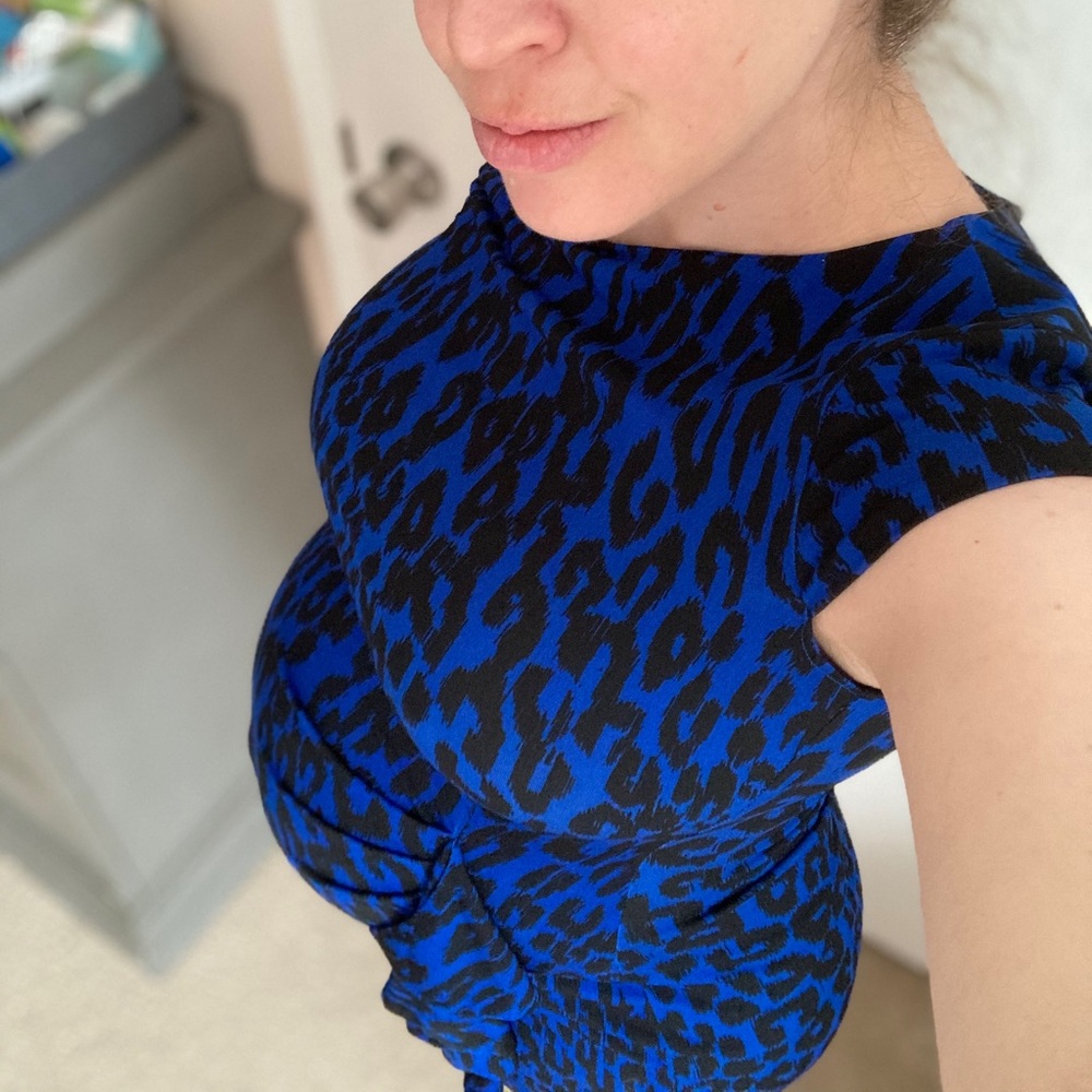 Pea in the Pod blue leopard maternity mini dress